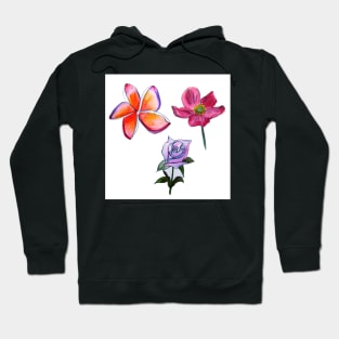 Anemone, Pinwheel, Rose Watercolor Flowers Hoodie